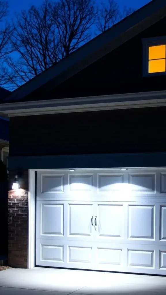 A well-lit garage door with built-in lighting