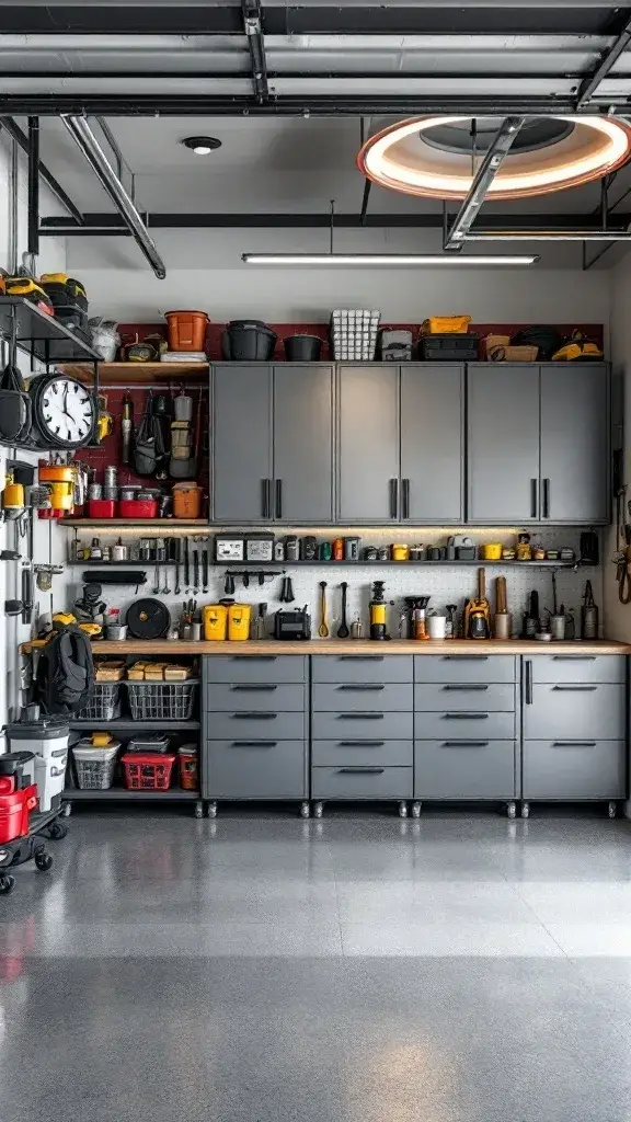 A well-organized multi-purpose garage featuring storage solutions