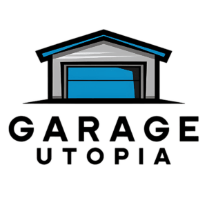 Garage utopia logo featuring garage and name
