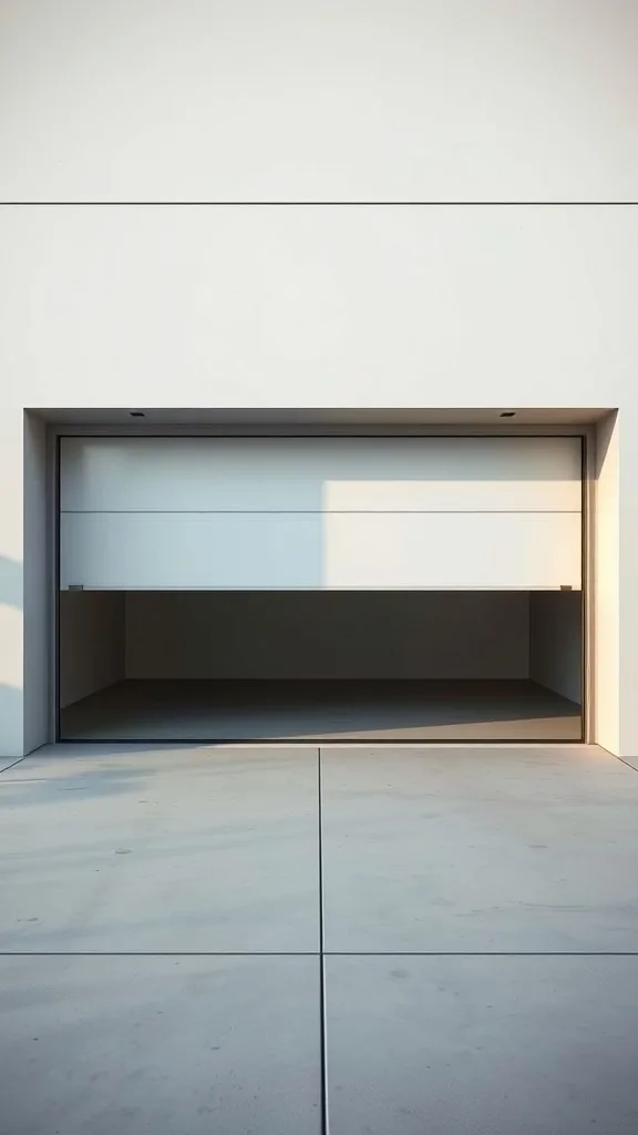 A modern minimalist garage door with a clean design and neutral color scheme.