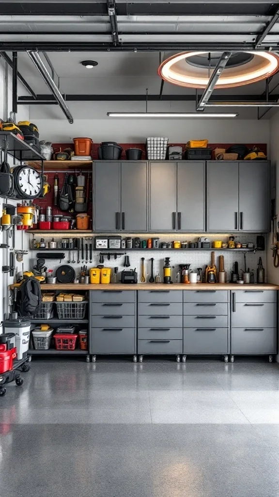 A well-organized multi-purpose garage featuring storage solutions