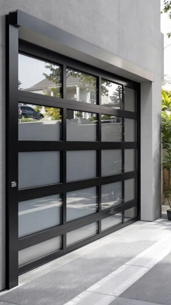Stylish glass garage door with a modern design